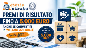 Premi di risultato, fino a 5.000 euro anche se convertiti in welfare aziendale Premi di risultato 2026 fino a 5.000 euro convertibili in welfare aziendale secondo i chiarimenti dell'Agenzia delle Entrate.