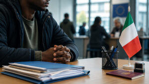 Dopo quanto tempo può lavorare in Italia un richiedente asilo? Cambiano le regole Richiedente asilo in un ufficio amministrativo in Italia durante le pratiche per la domanda di protezione internazionale.