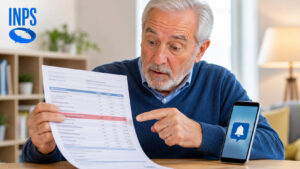 Pensionato controlla il cedolino della pensione con trattenute INPS sulla quattordicesima da agosto 2026.