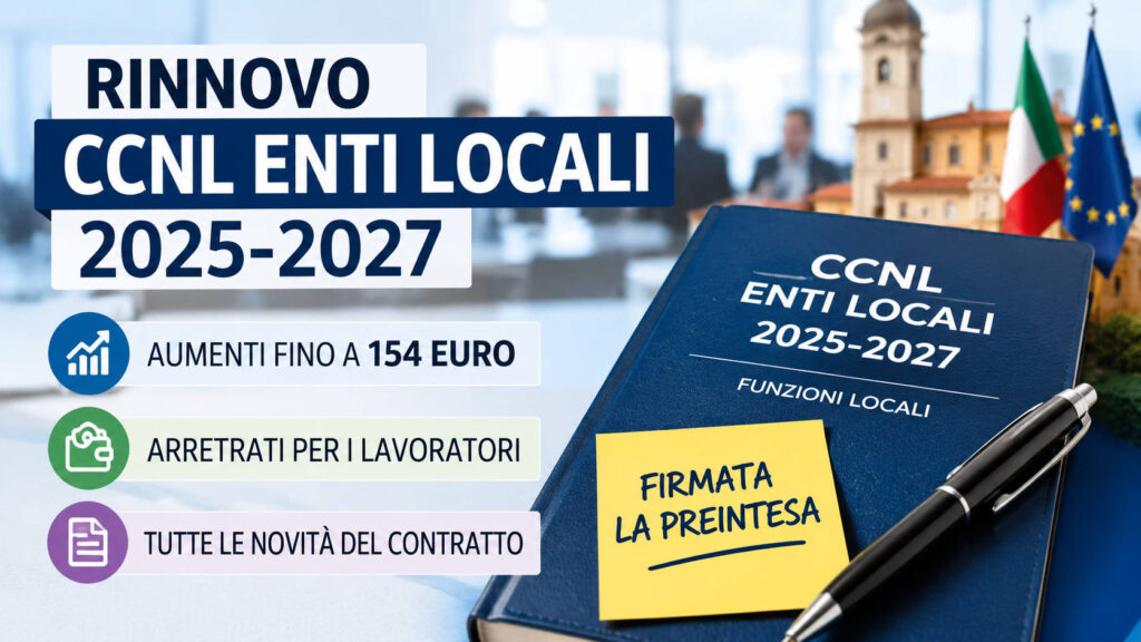 Rinnovo CCNL Enti Locali 2025-2027: firmata la preintesa con aumenti fino a 154 euro, arretrati e nuove regole per oltre 400 mila dipendenti.