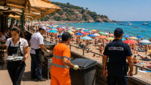 Ferragosto 2026 cade di sabato: cosa cambia in busta paga e quanto spetta a chi lavora Lavoratori a Ferragosto 2026 con una spiaggia affollata sullo sfondo