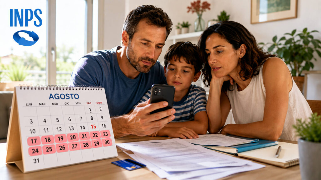 Pagamenti INPS agosto 2026, famiglia controlla le date di Assegno Unico e altri accrediti dopo Ferragosto