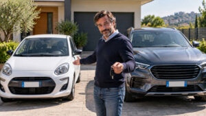Abolizione bollo auto, tutto quello che c’è da sapere: chi non dovrà più pagarlo Abolizione bollo auto, automobilista tra un’utilitaria e un’auto di maggiore potenza