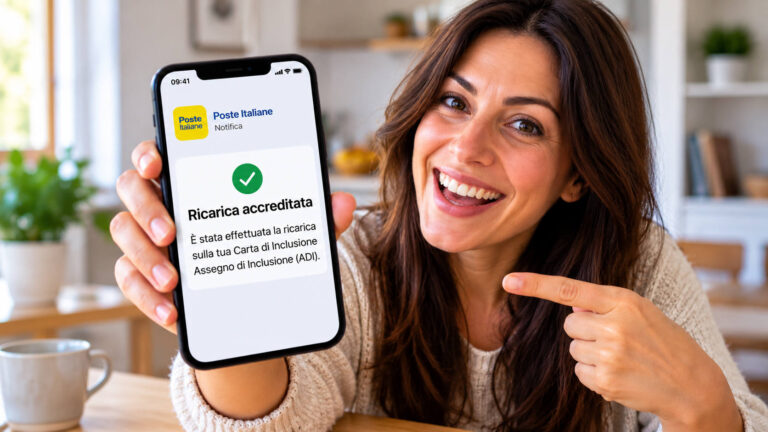 Assegno di Inclusione di settembre, ci siamo: partite le lavorazioni, ricarica ordinaria attesa da oggi Donna mostra sullo smartphone la notifica della ricarica dell’Assegno di Inclusione di settembre 2026