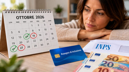 Calendario ottobre 2026 con le date delle ricariche dell'Assegno di Inclusione e carta di pagamento ADI.