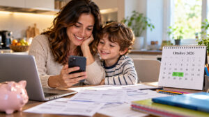 Assegno unico ottobre 2026, pagamenti in corso: ecco quanto potrebbe aumentare nel 2027 Madre con bambino controlla sullo smartphone i pagamenti dell'Assegno unico di ottobre 2026, con calendario del 21 e 22 ottobre.