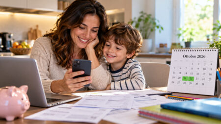 Assegno unico ottobre 2026, pagamenti in corso: ecco quanto potrebbe aumentare nel 2027 Madre con bambino controlla sullo smartphone i pagamenti dell'Assegno unico di ottobre 2026, con calendario del 21 e 22 ottobre.