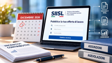 Obbligo SIISL per le assunzioni agevolate dal 1° dicembre 2026, con calendario, piattaforma per le offerte di lavoro e documenti sugli incentivi contributivi.