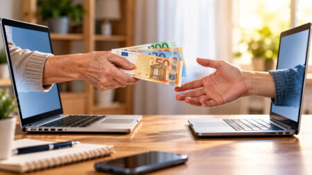Bonifico dai genitori ai figli, attenzione alla tassa dell’8%: quando si rischia davvero Bonifico dai genitori ai figli, trasferimento di denaro rappresentato da due mani che escono da computer