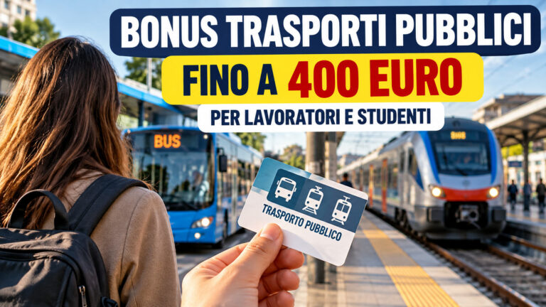 Bonus trasporti pubblici, fino a 400 euro per lavoratori e studenti: ecco cosa c’è da sapere Bonus trasporti pubblici fino a 400 euro: pendolare con abbonamento davanti a un autobus e un treno