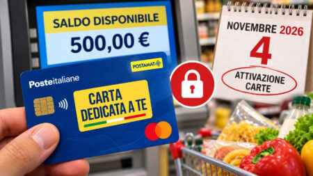 Bonus spesa, partite le prime ricariche da 500 euro ma i soldi sono bloccati: ecco perché Carta Dedicata a Te da 500 euro con simbolo del blocco, saldo visualizzato e calendario del 4 novembre 2026