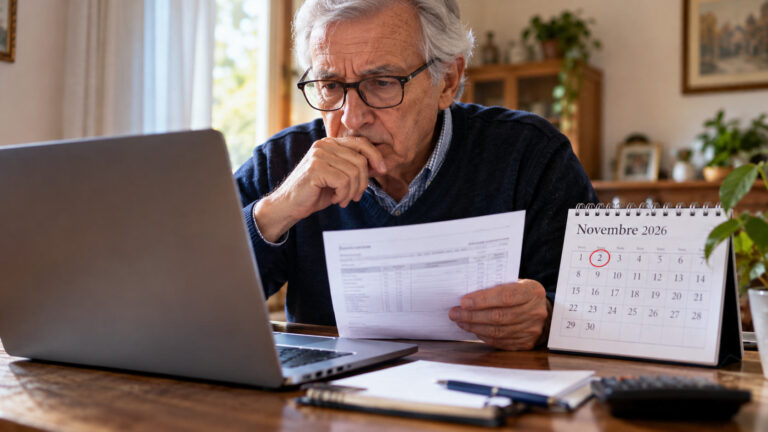 Cedolino pensione novembre 2026, INPS avvia la pubblicazione: ecco cosa controllare Pensionato consulta il cedolino della pensione di novembre 2026 accanto a un calendario con il 2 novembre evidenziato.