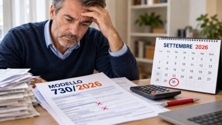 Modello 730/2026, dichiarazione dimenticata o sbagliata? Ecco come mettersi in regola Contribuente preoccupato davanti al modello 730/2026 e al calendario con la scadenza del 30 settembre evidenziata